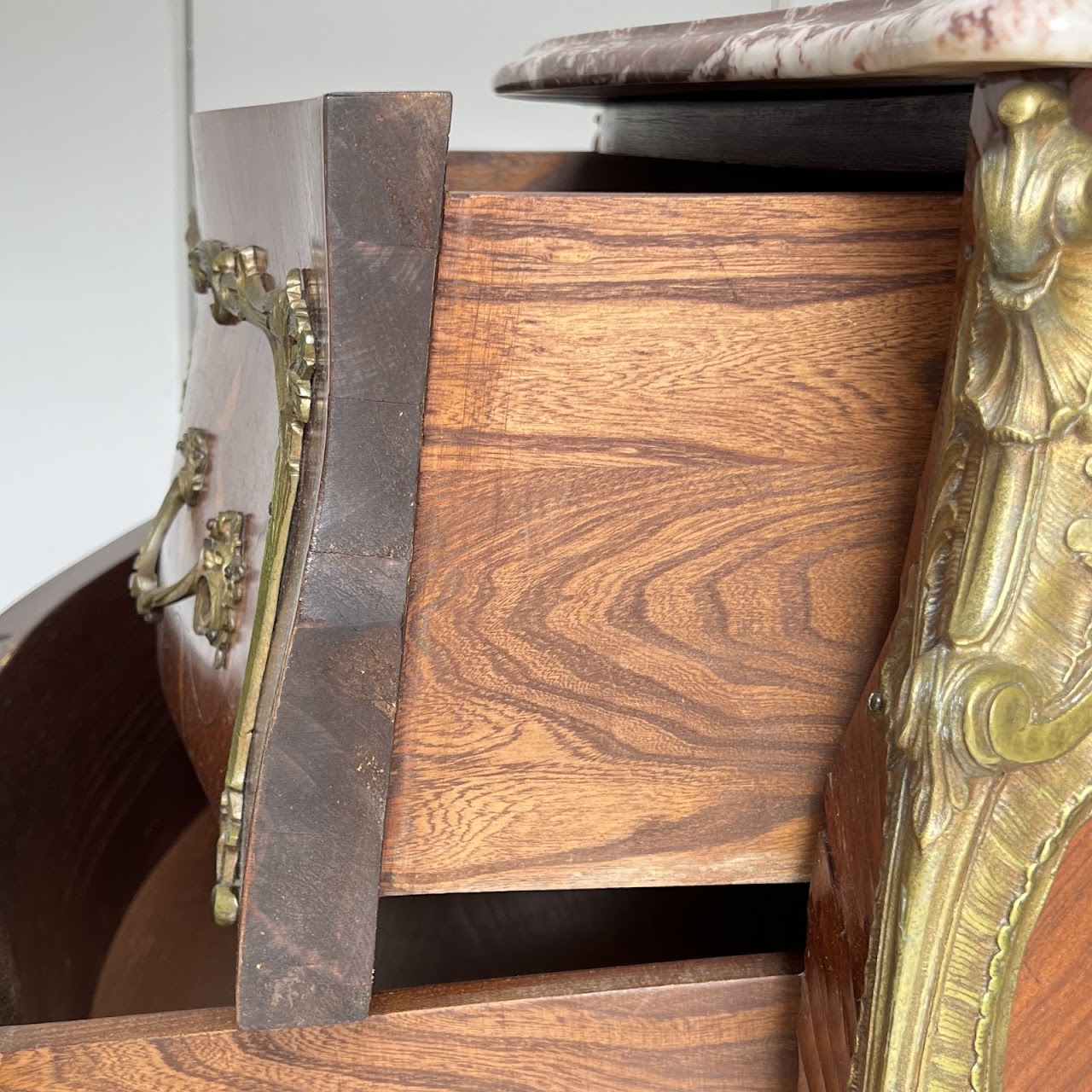 Louis XV Style Marquetry Inlaid Marble Top Commode