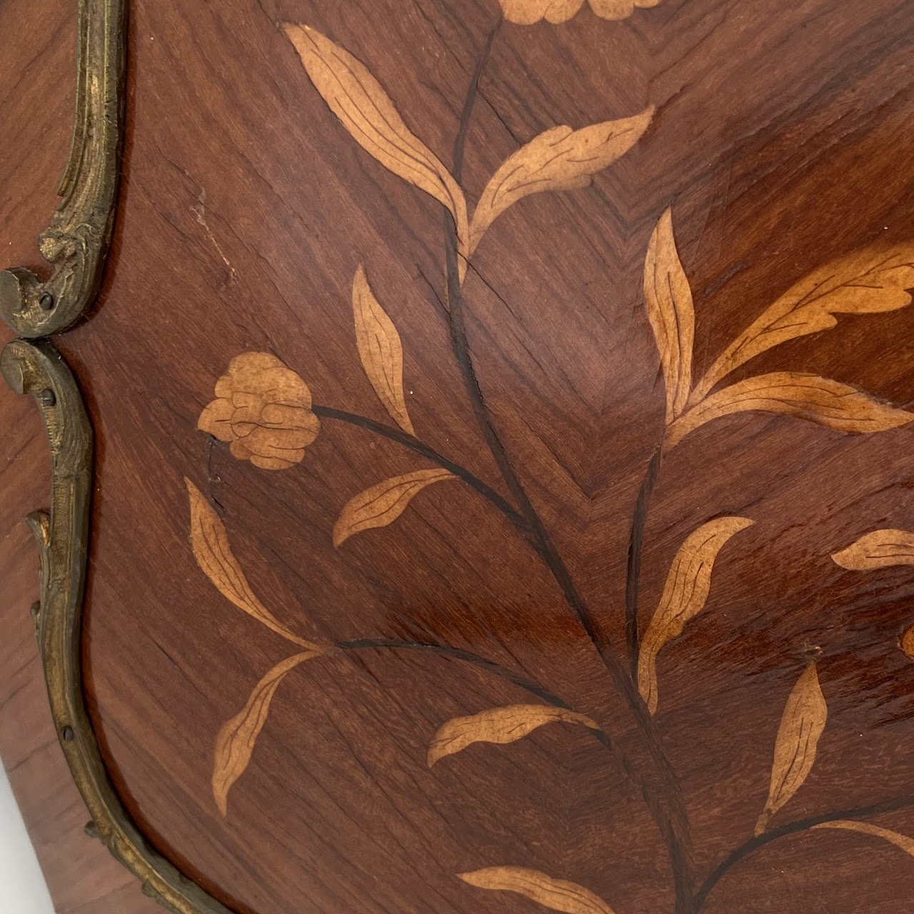 Louis XV Style Marquetry Inlaid Marble Top Commode