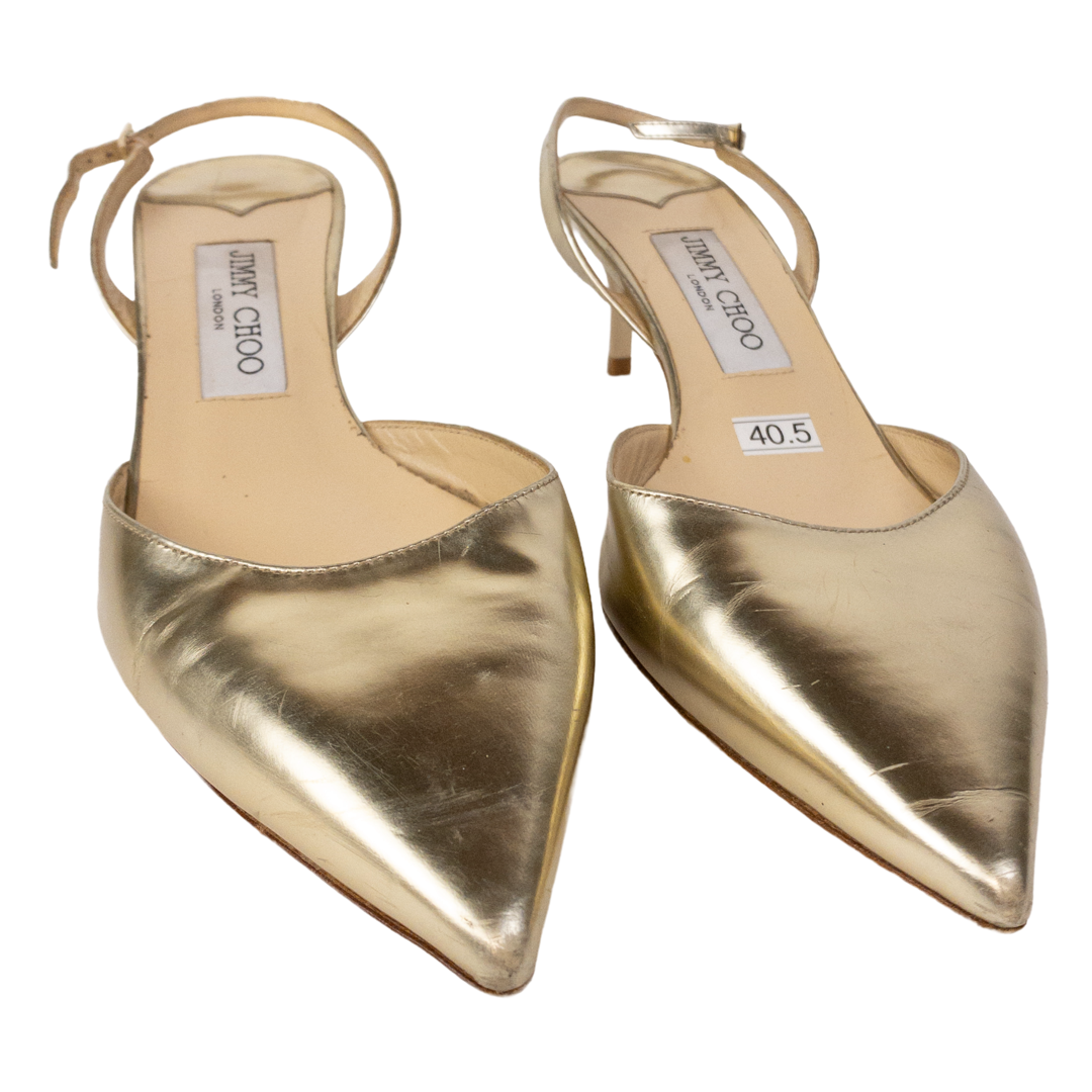 Jimmy Choo Gold Leather Slingback Pumps