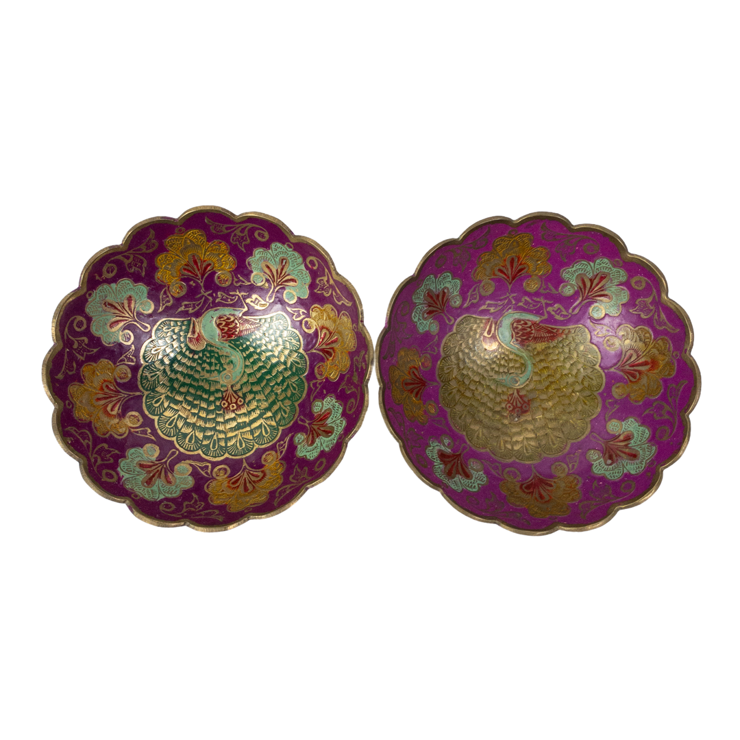 Cloisonné  Peacock Bowl  Duo