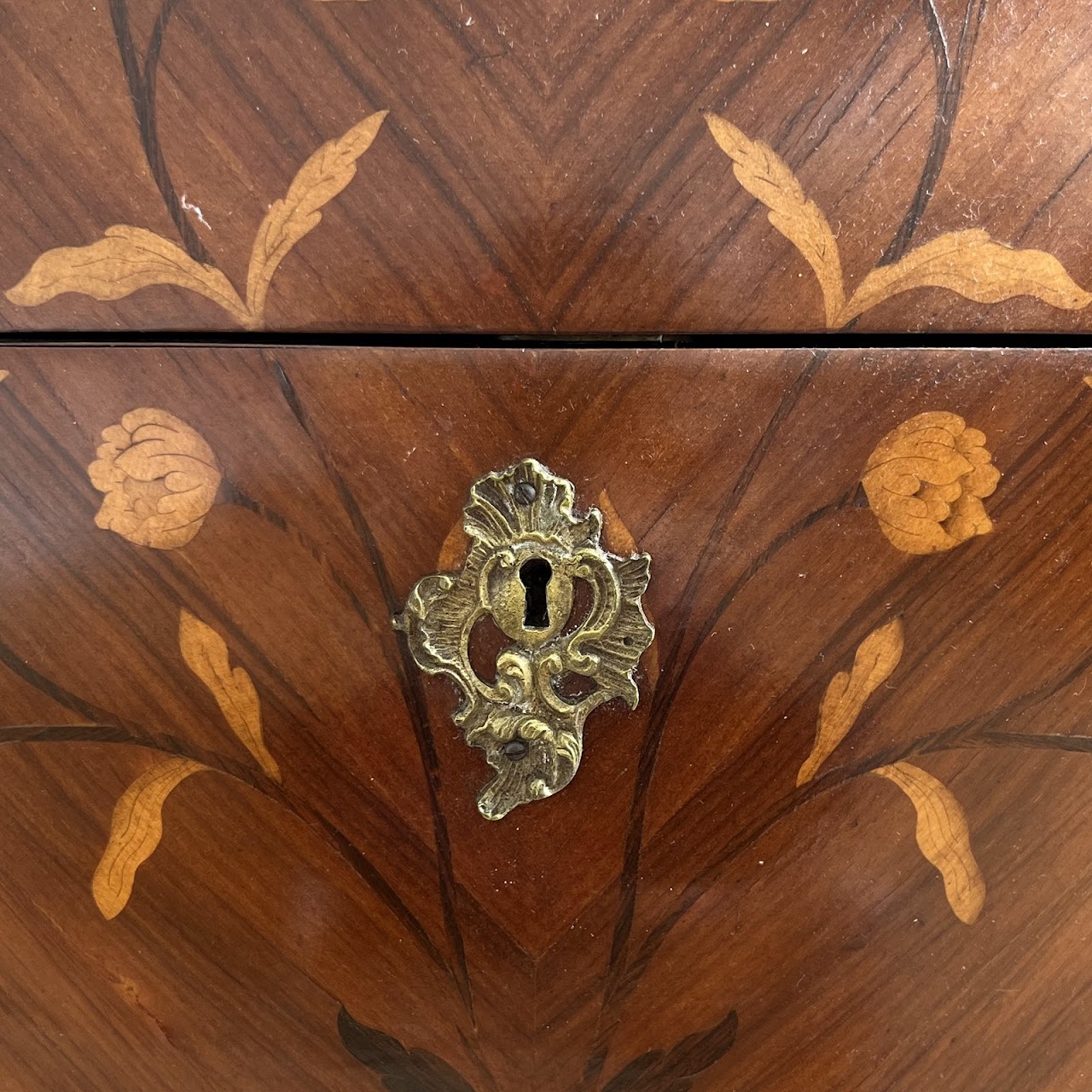 Louis XV Style Marquetry Inlaid Marble Top Commode