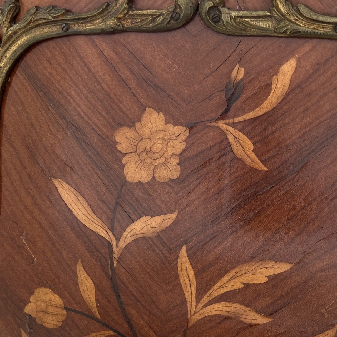 Louis XV Style Marquetry Inlaid Marble Top Commode