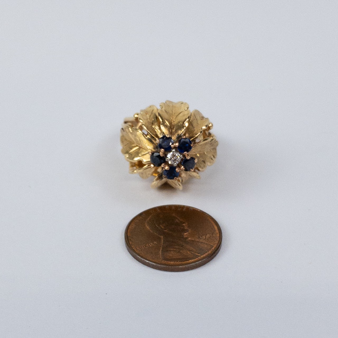 14K Gold Sapphire & Diamond Flower Ring