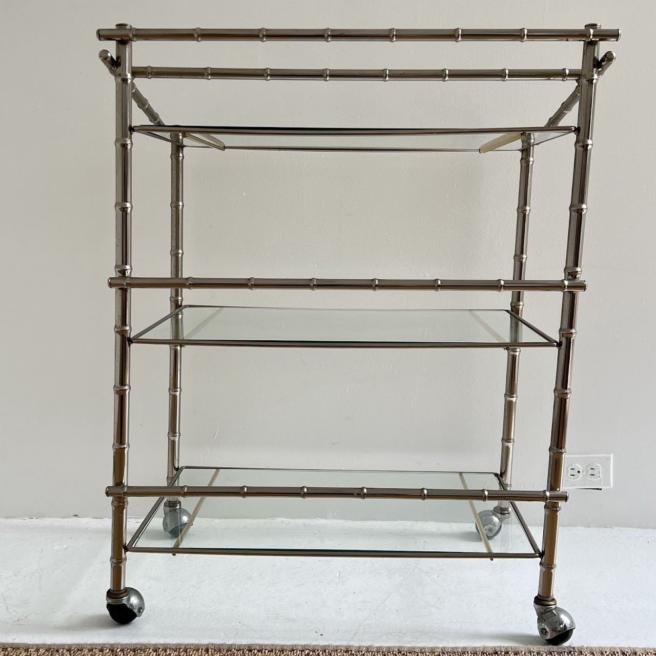 Mid-Century Modern Faux Bamboo Chrome and Glass Bar Cart