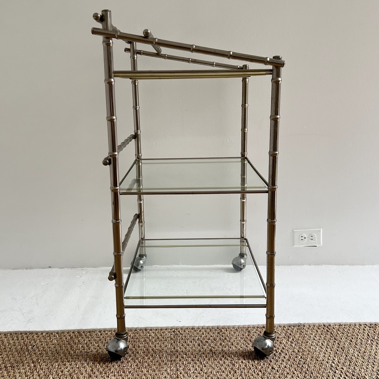 Mid-Century Modern Faux Bamboo Chrome and Glass Bar Cart