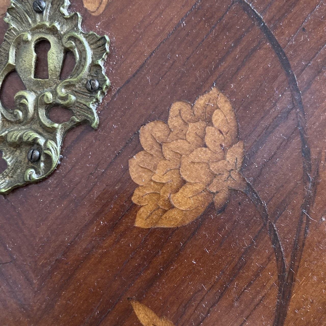 Louis XV Style Marquetry Inlaid Marble Top Commode