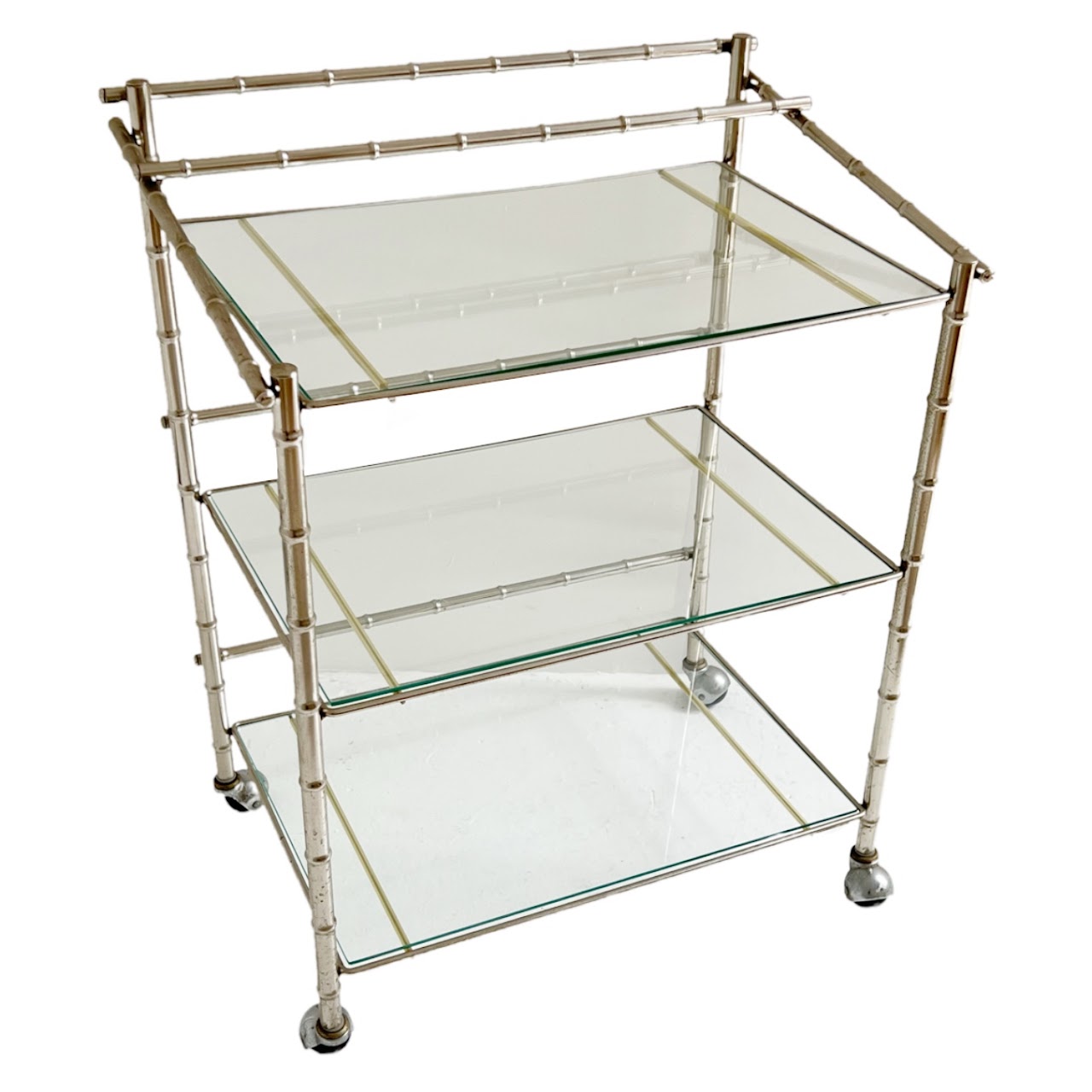 Mid-Century Modern Faux Bamboo Chrome and Glass Bar Cart