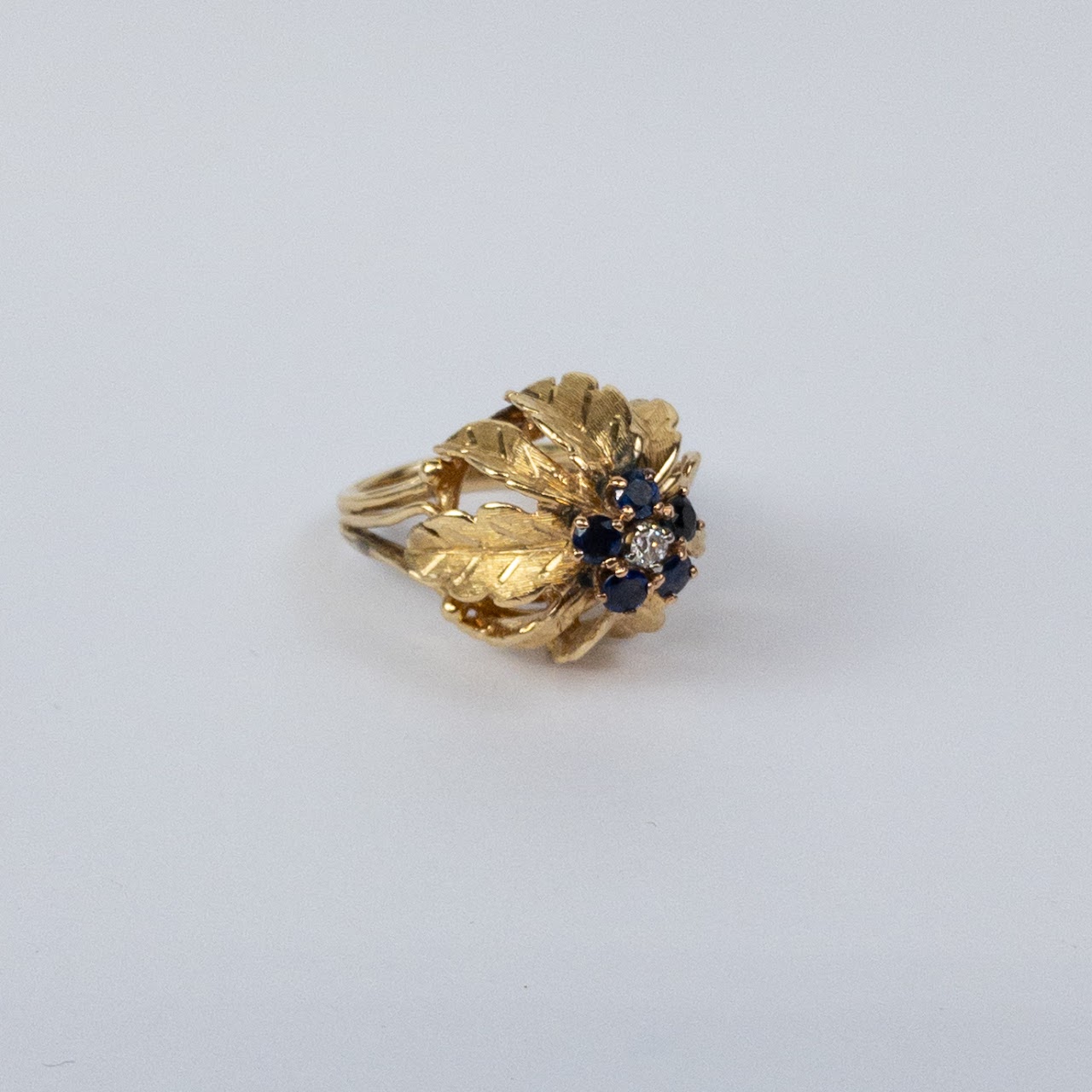 14K Gold Sapphire & Diamond Flower Ring