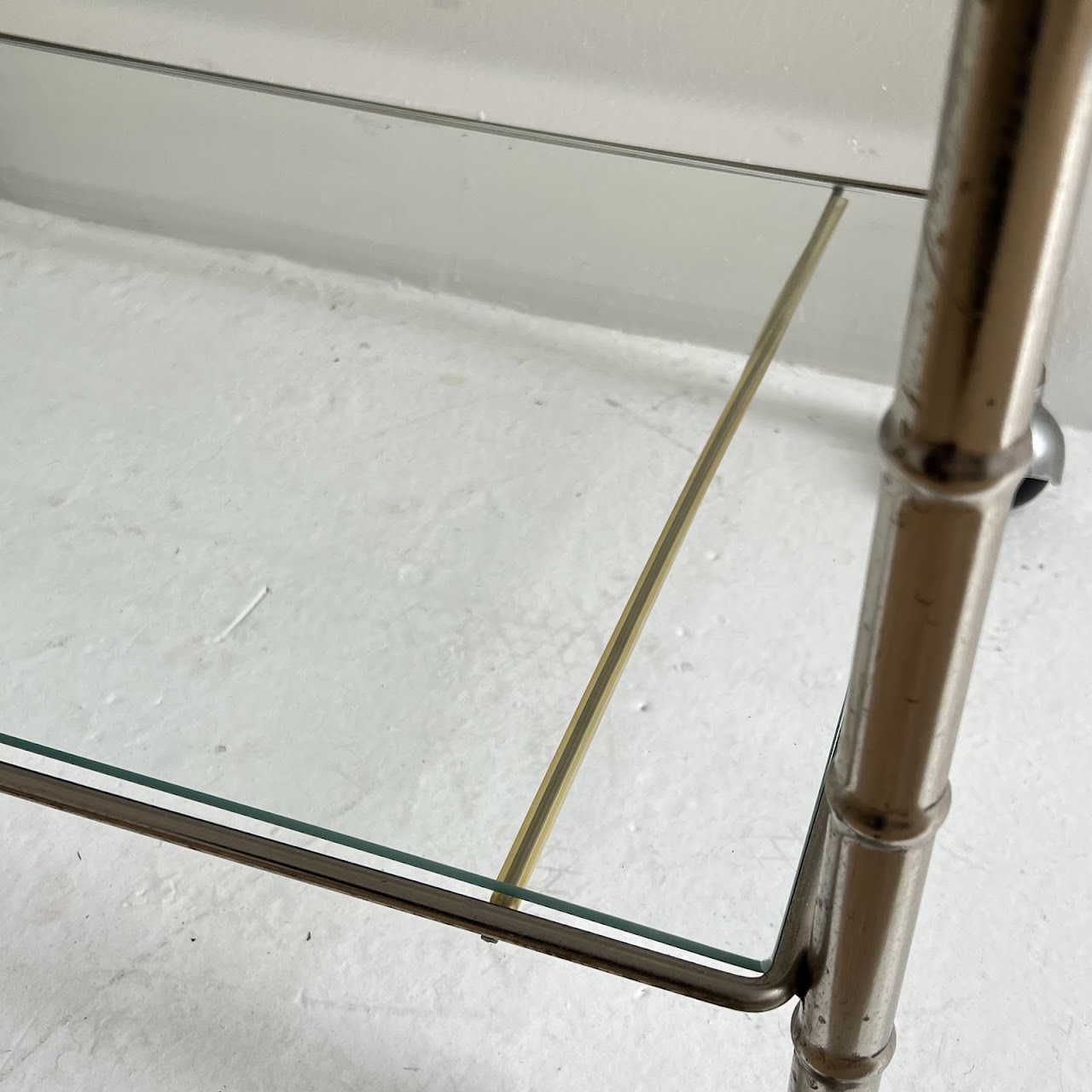 Mid-Century Modern Faux Bamboo Chrome and Glass Bar Cart