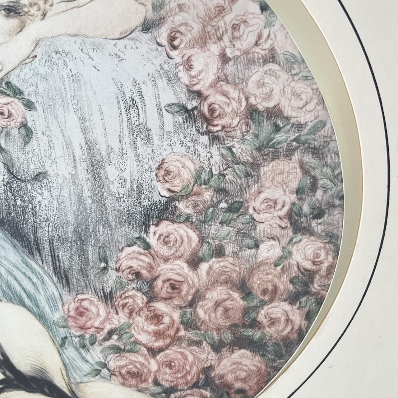 After Louis Icart 'Woman with Pink Roses' Framed Print