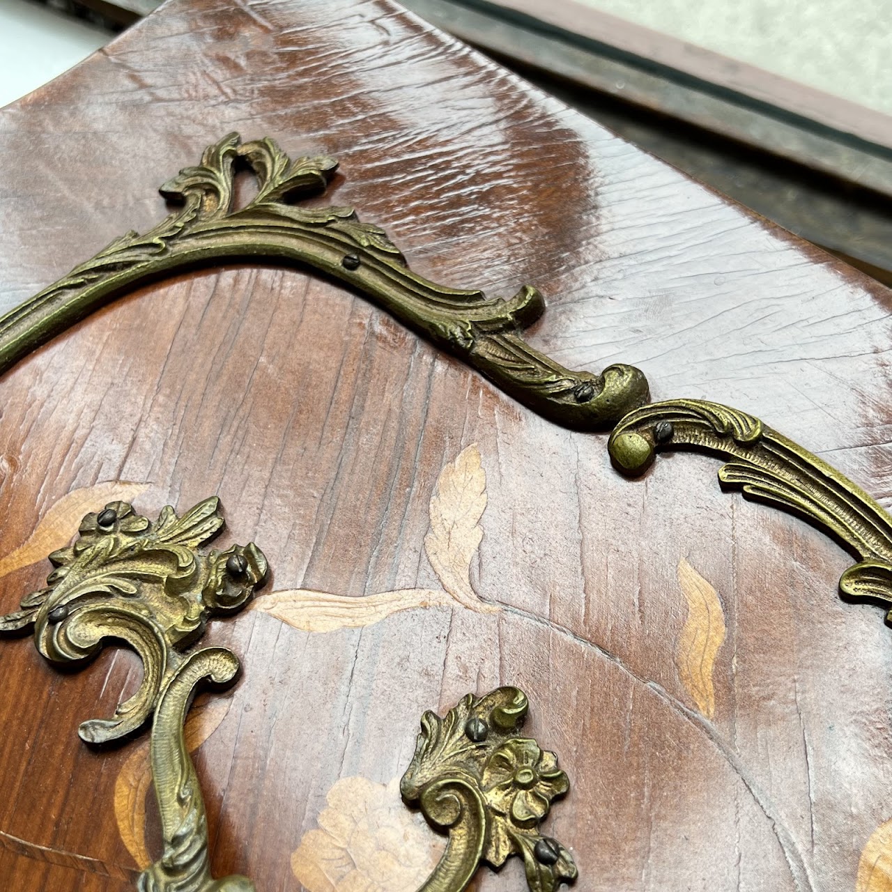 Louis XV Style Marquetry Inlaid Marble Top Commode