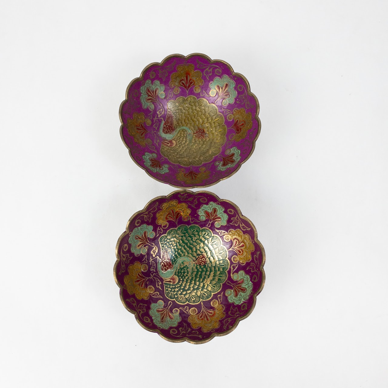 Cloisonné  Peacock Bowl  Duo