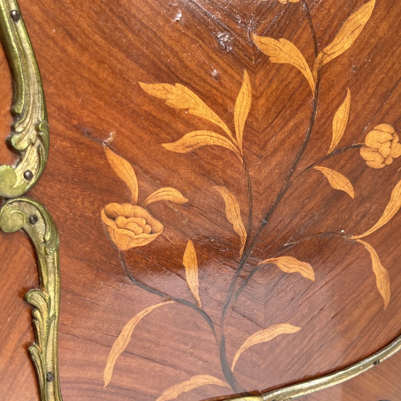 Louis XV Style Marquetry Inlaid Marble Top Commode