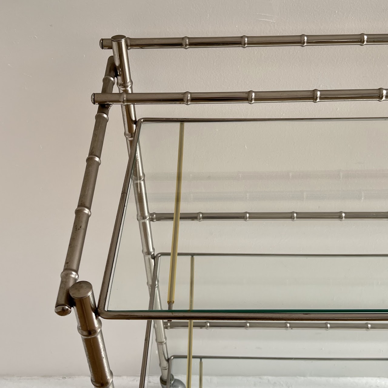 Mid-Century Modern Faux Bamboo Chrome and Glass Bar Cart