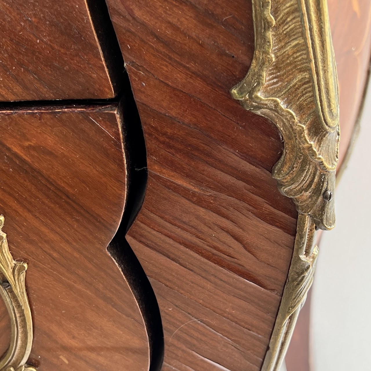 Louis XV Style Marquetry Inlaid Marble Top Commode