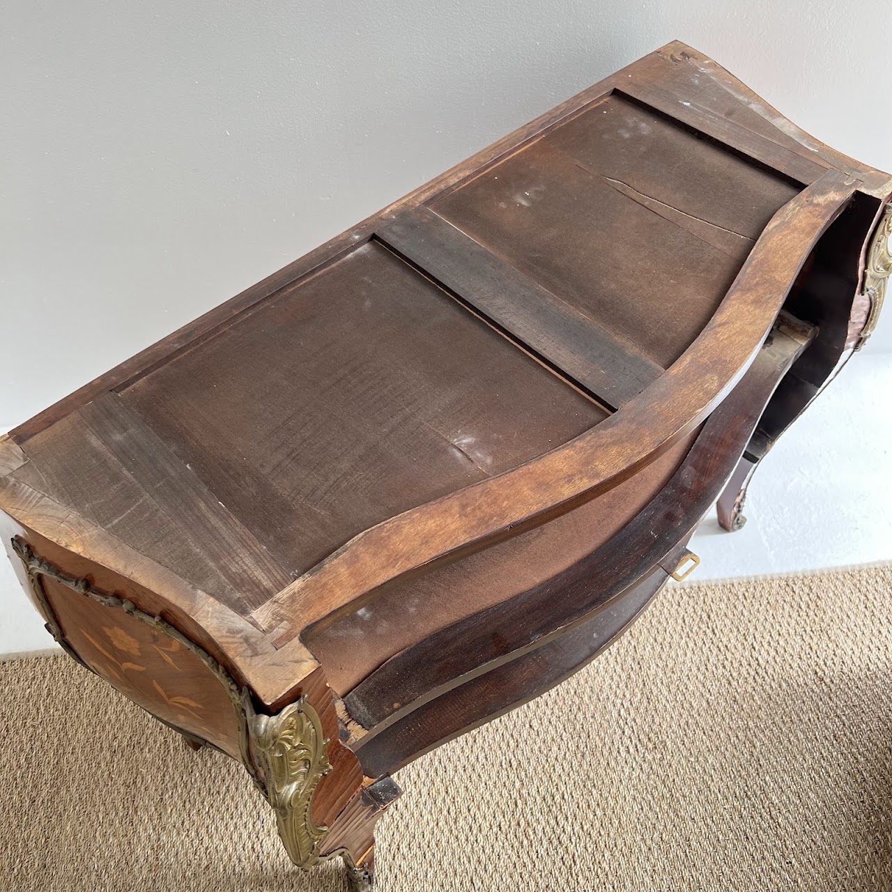 Louis XV Style Marquetry Inlaid Marble Top Commode