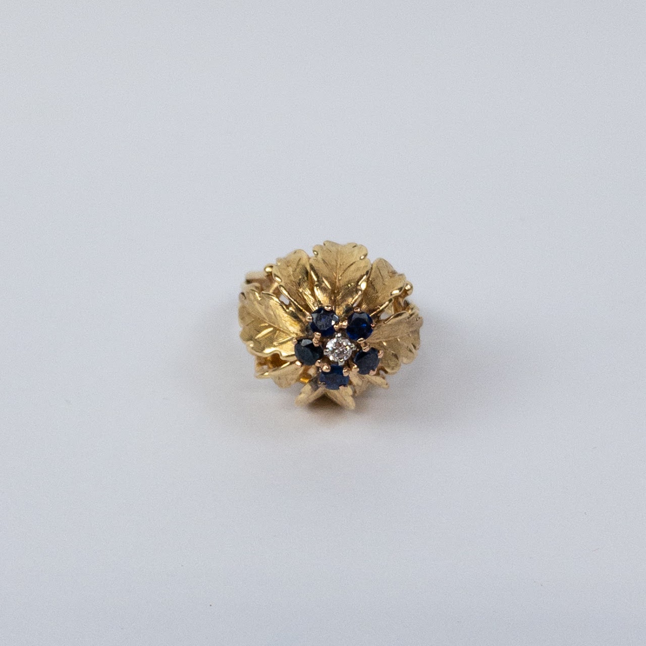 14K Gold Sapphire & Diamond Flower Ring