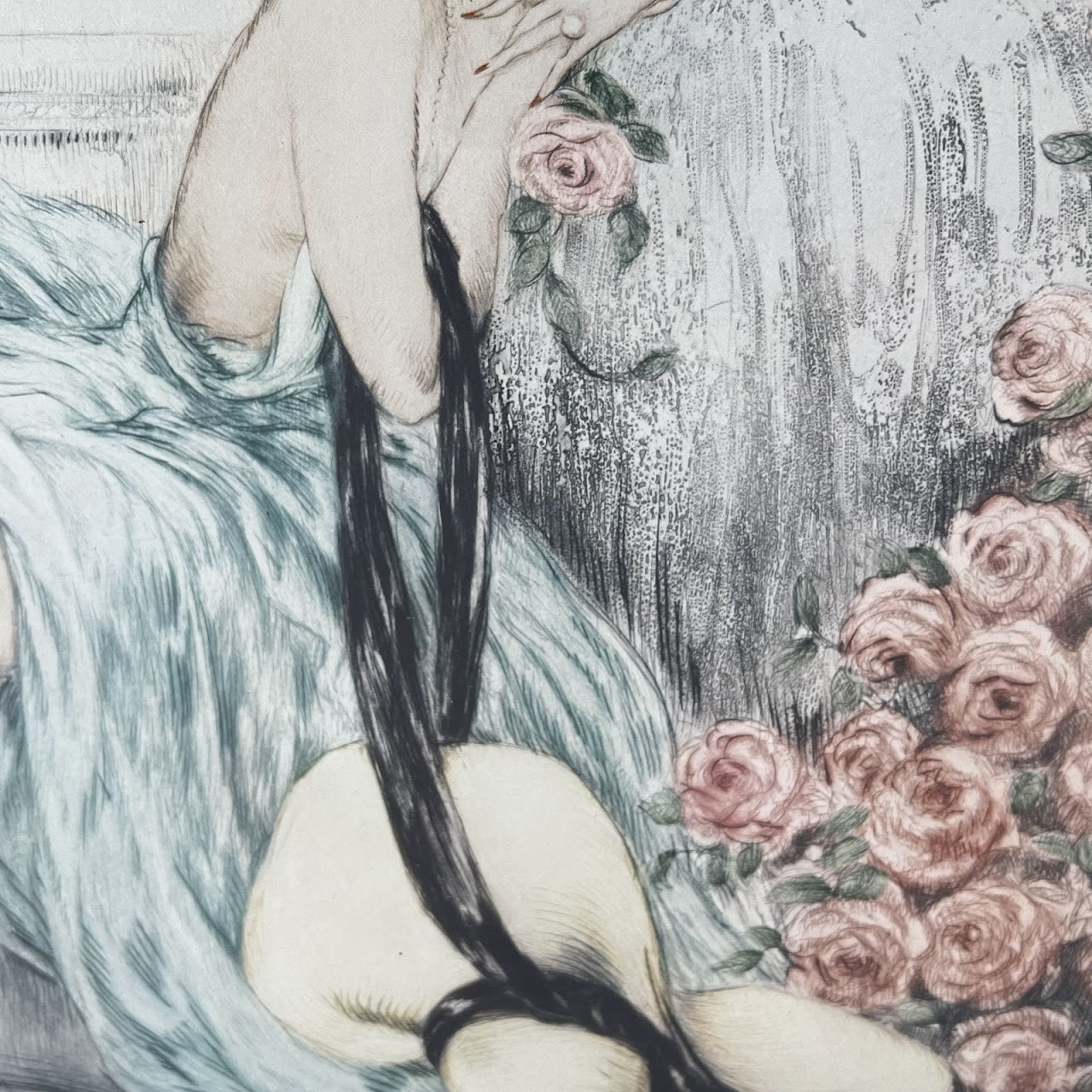 After Louis Icart 'Woman with Pink Roses' Framed Print