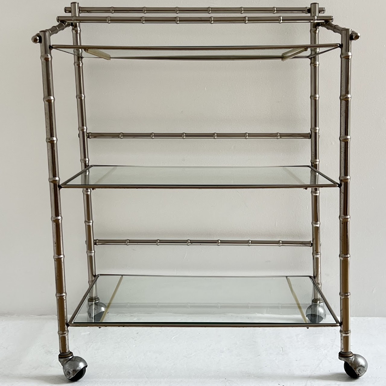 Mid-Century Modern Faux Bamboo Chrome and Glass Bar Cart