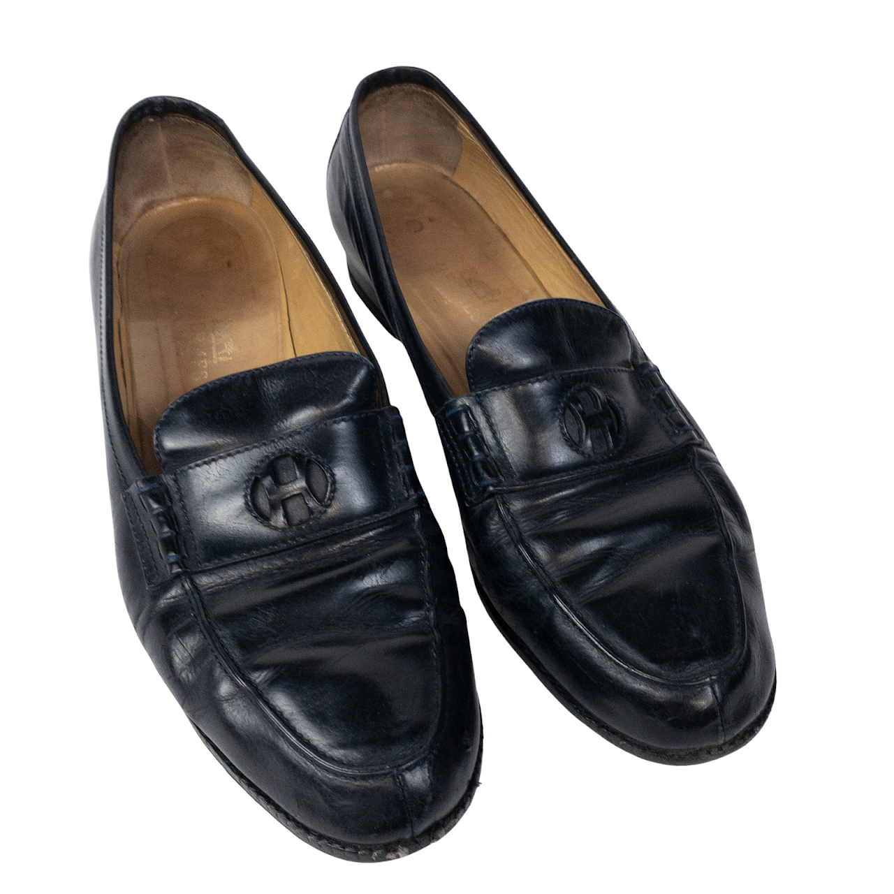 Hermès Navy Blue Leather Loafers