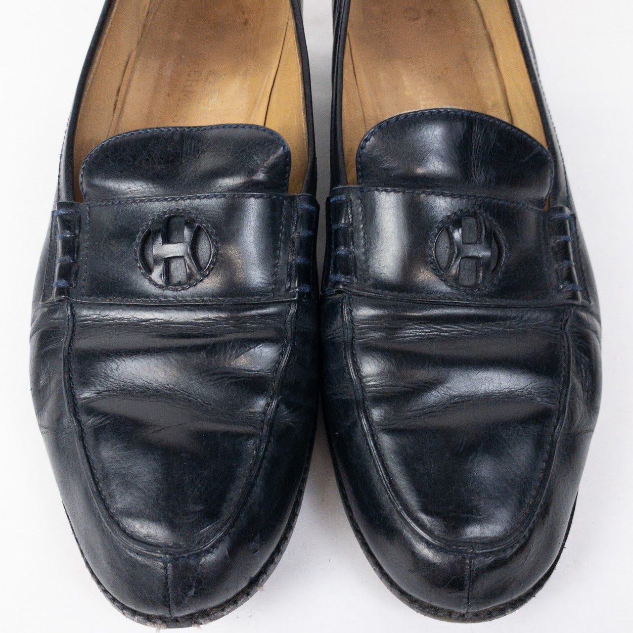 Hermès Navy Blue Leather Loafers