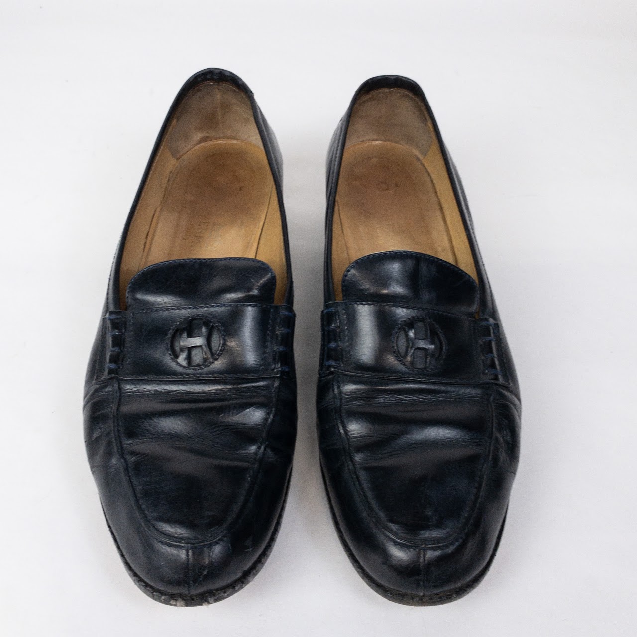 Hermès Navy Blue Leather Loafers