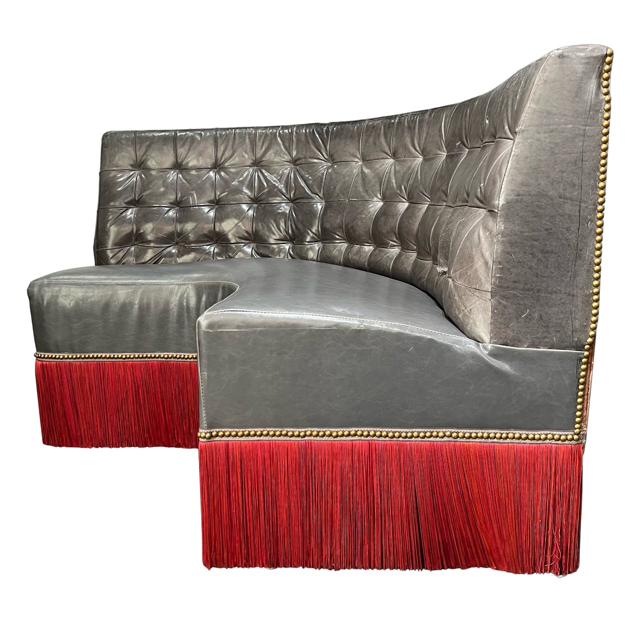 Tufted Leather Fringed Banquette