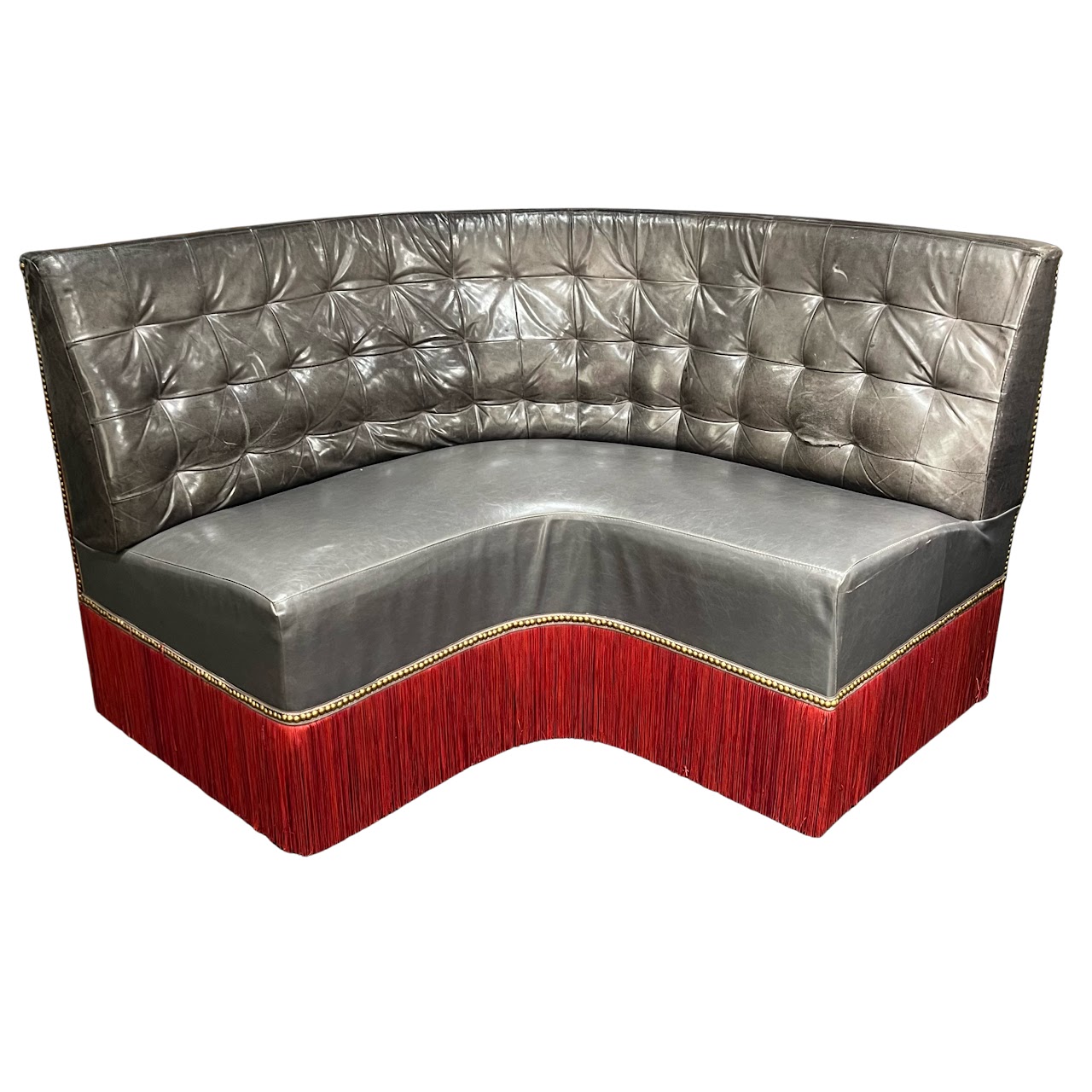 Tufted Leather Fringed Banquette