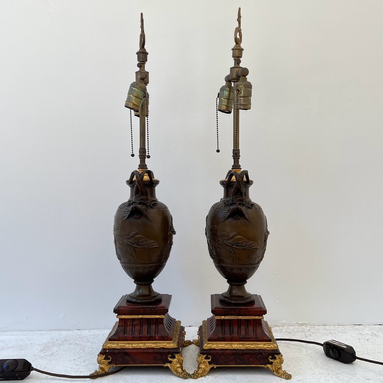 Ferdinand Barbedienne Bronze & Marble Neo-Classical Table Lamp Pair