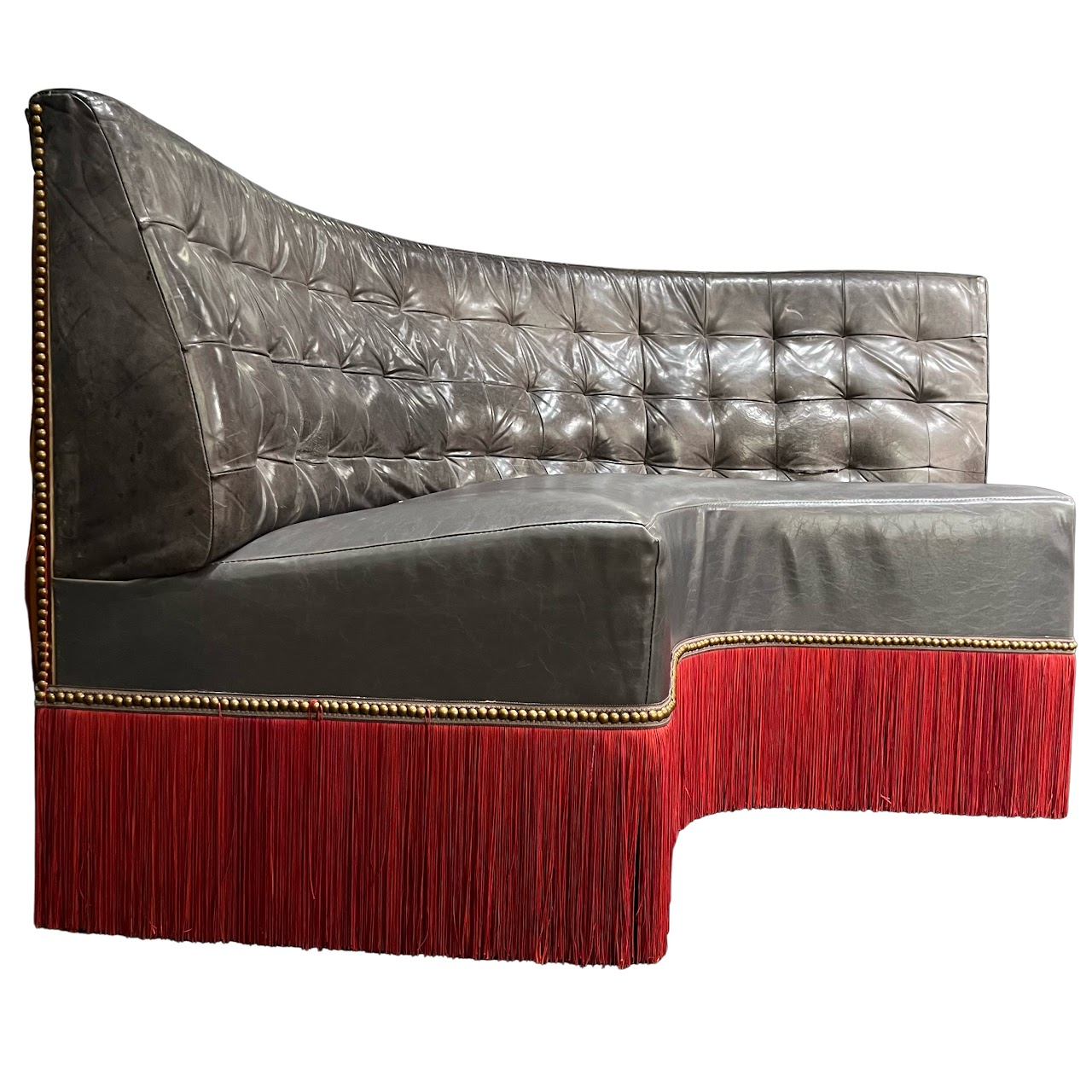 Tufted Leather Fringed Banquette