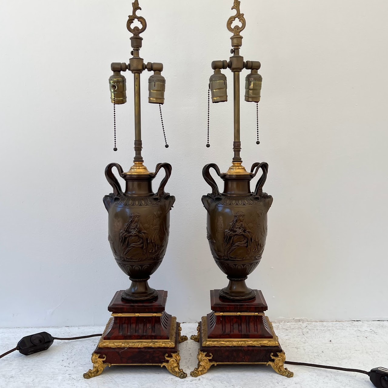 Ferdinand Barbedienne Bronze & Marble Neo-Classical Table Lamp Pair