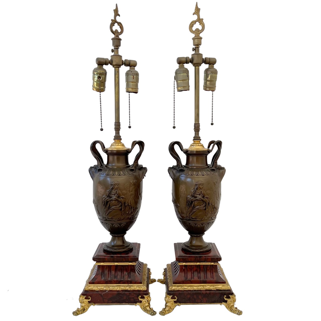 Ferdinand Barbedienne Bronze & Marble Neo-Classical Table Lamp Pair