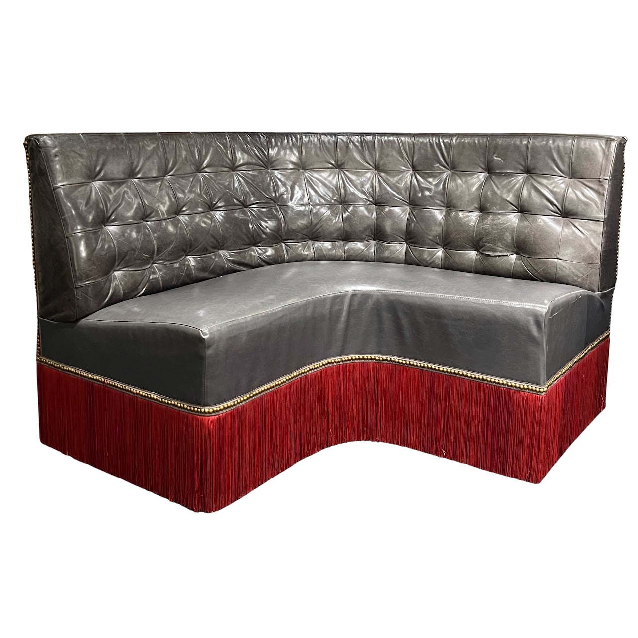 Tufted Leather Fringed Banquette