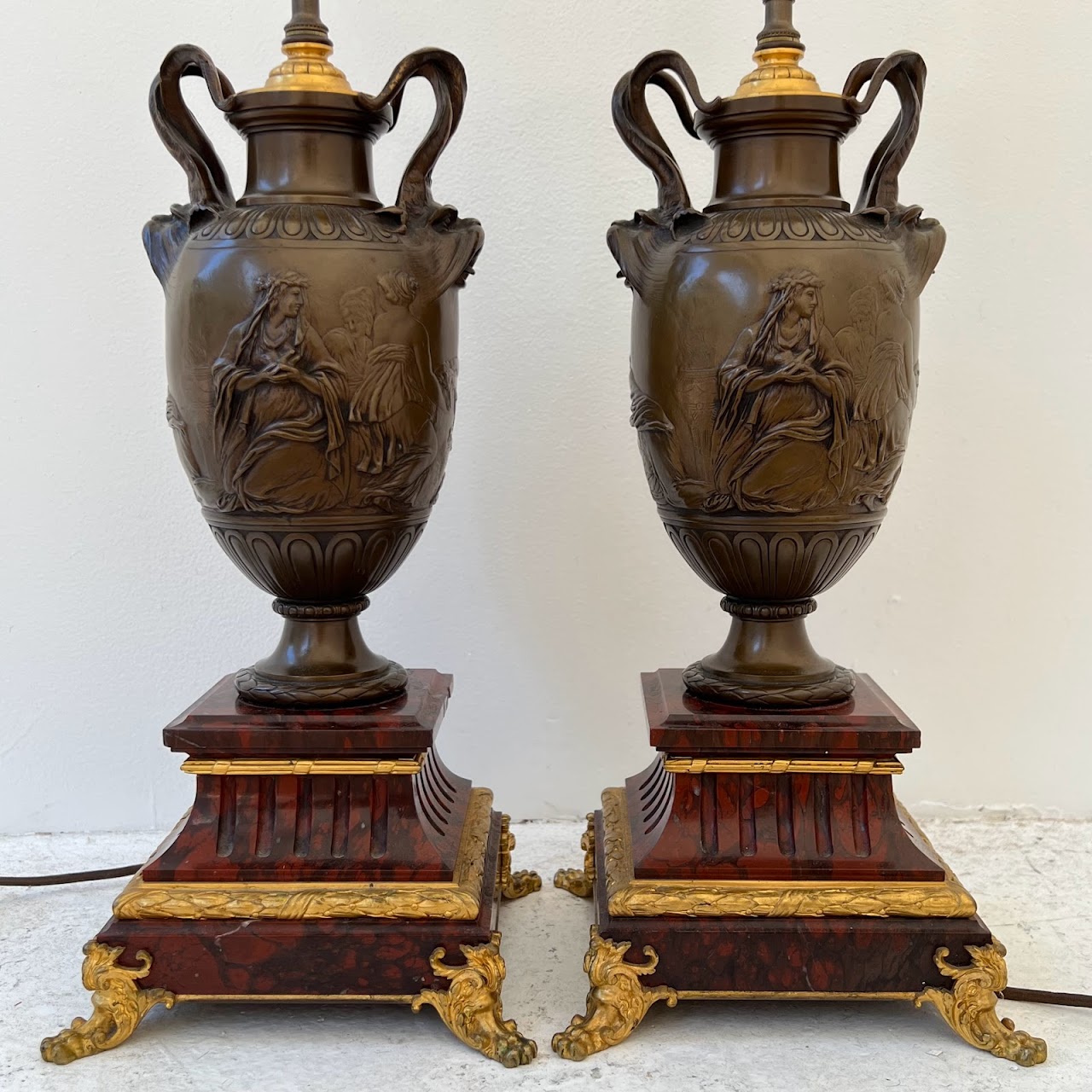 Ferdinand Barbedienne Bronze & Marble Neo-Classical Table Lamp Pair