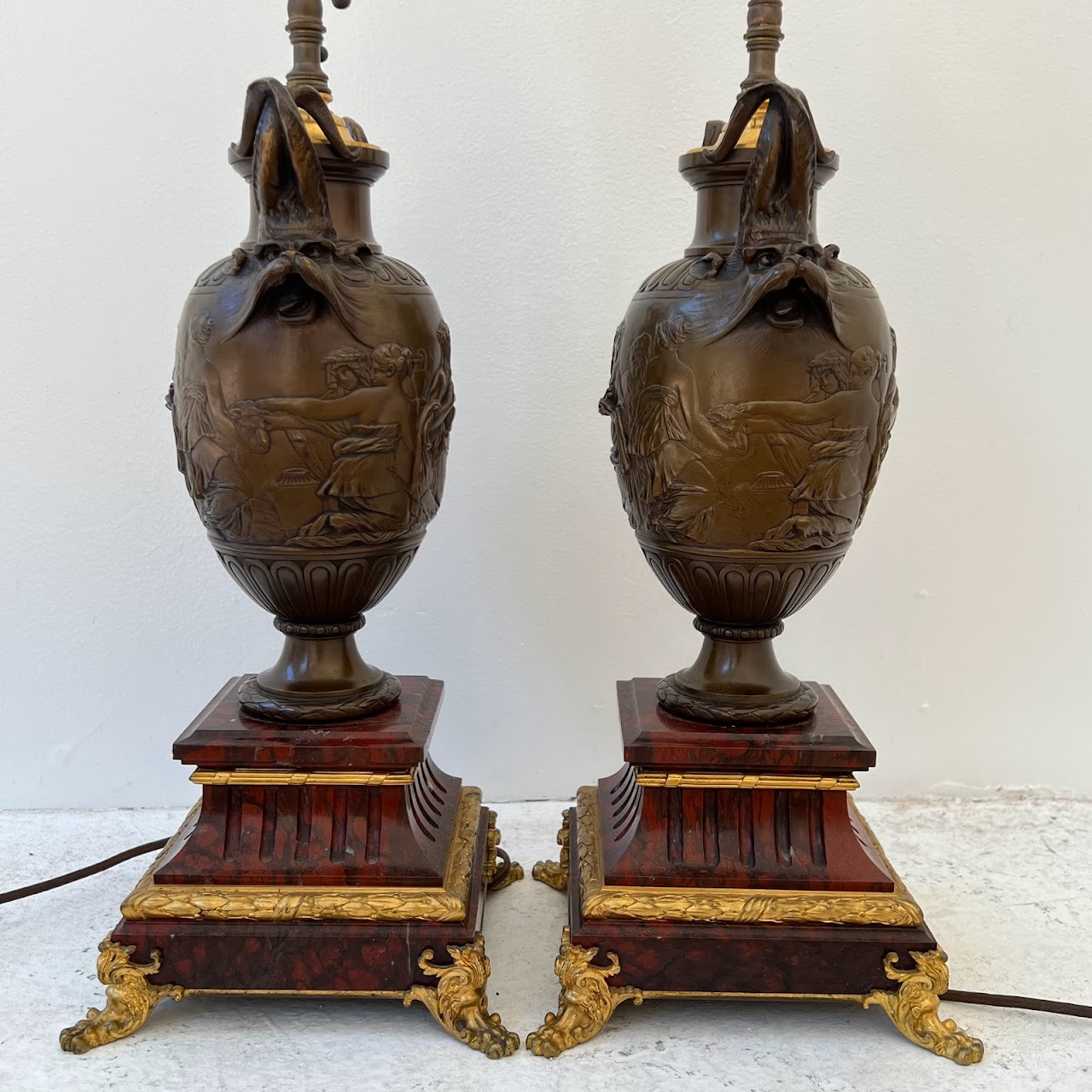 Ferdinand Barbedienne Bronze & Marble Neo-Classical Table Lamp Pair