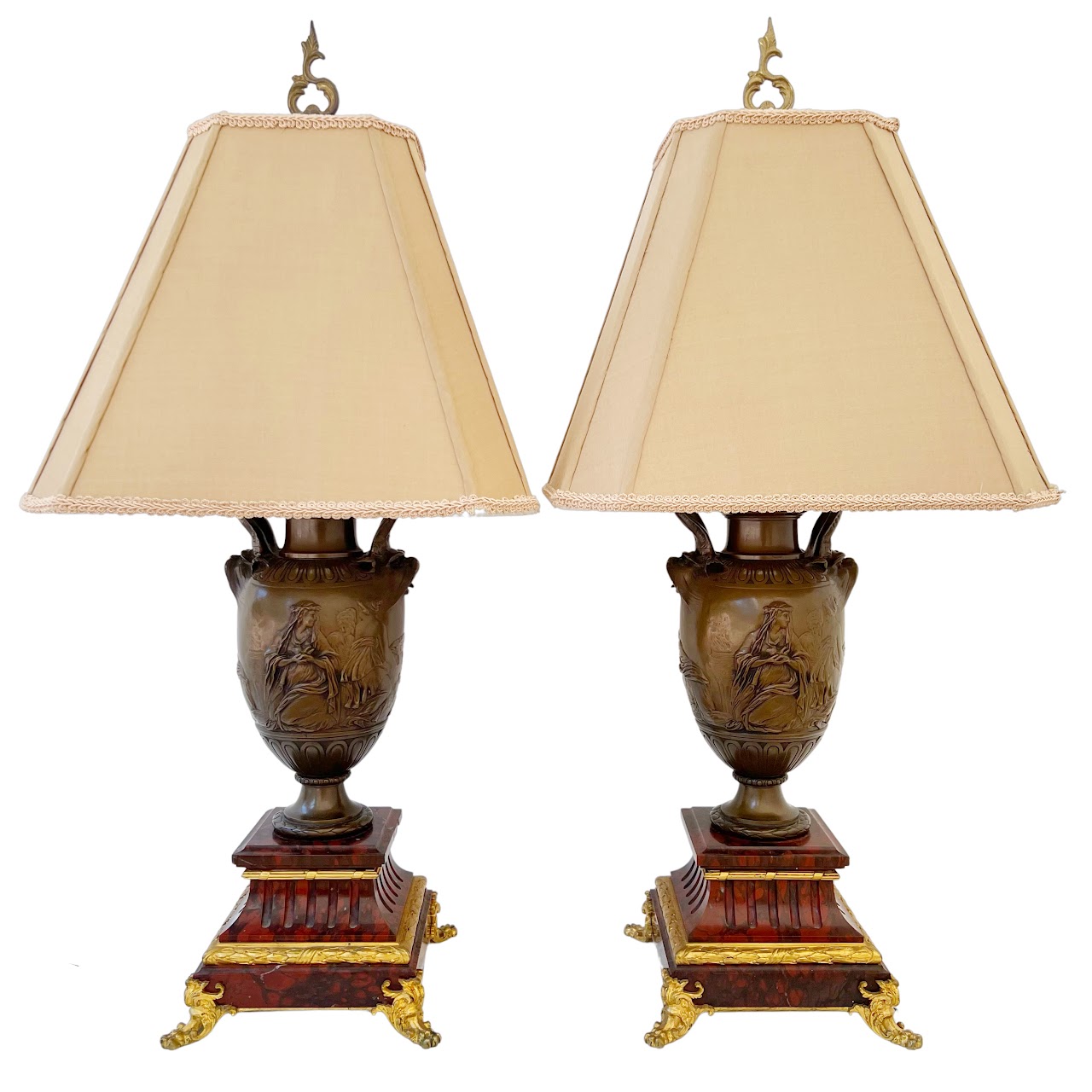 Ferdinand Barbedienne Bronze & Marble Neo-Classical Table Lamp Pair