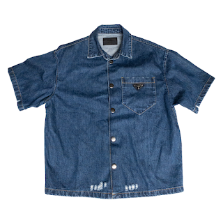 Prada Double Match Triangle Logo Denim Shirt