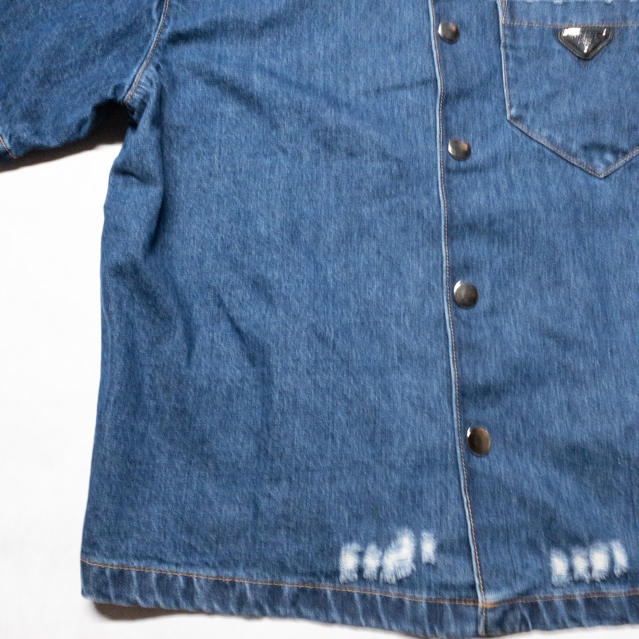 Prada Double Match Triangle Logo Denim Shirt