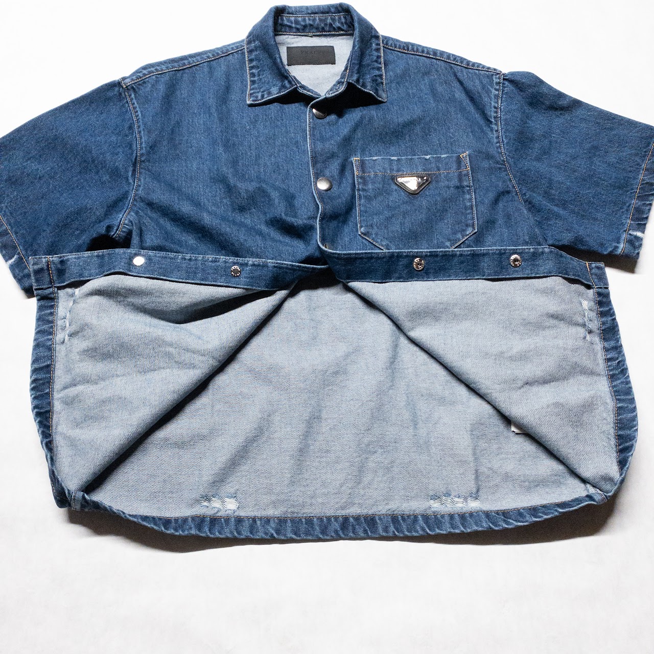 Prada Double Match Triangle Logo Denim Shirt