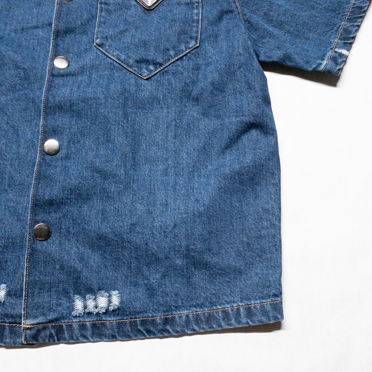 Prada Double Match Triangle Logo Denim Shirt