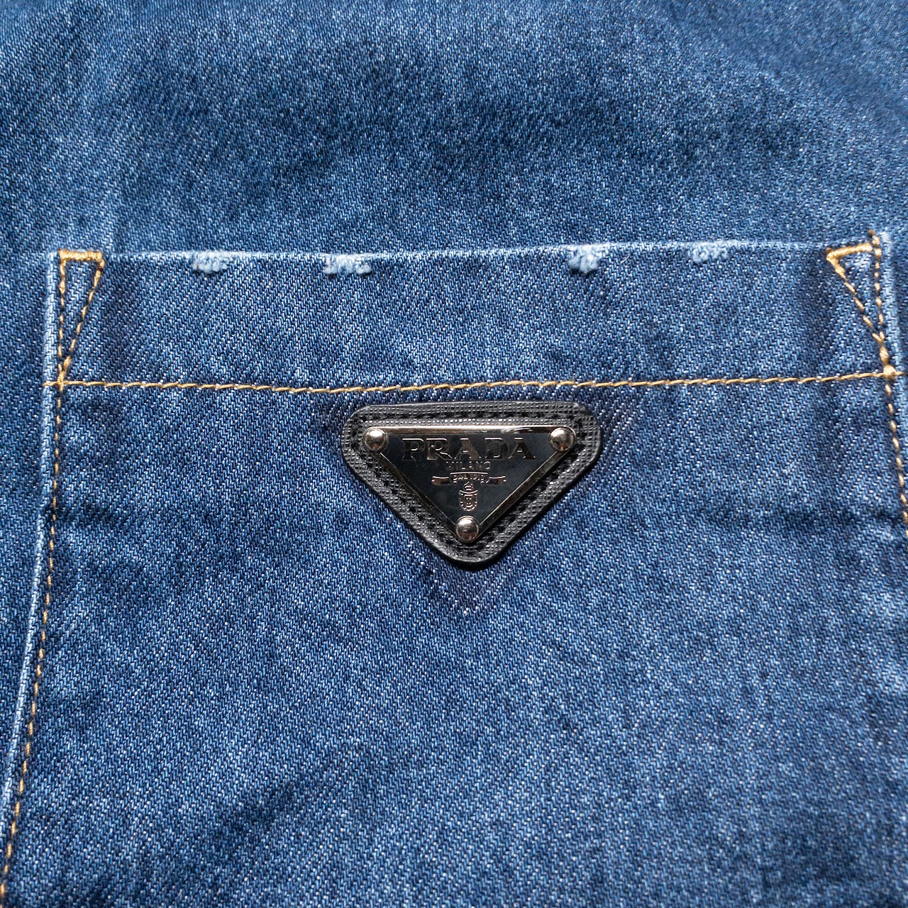 Prada Double Match Triangle Logo Denim Shirt