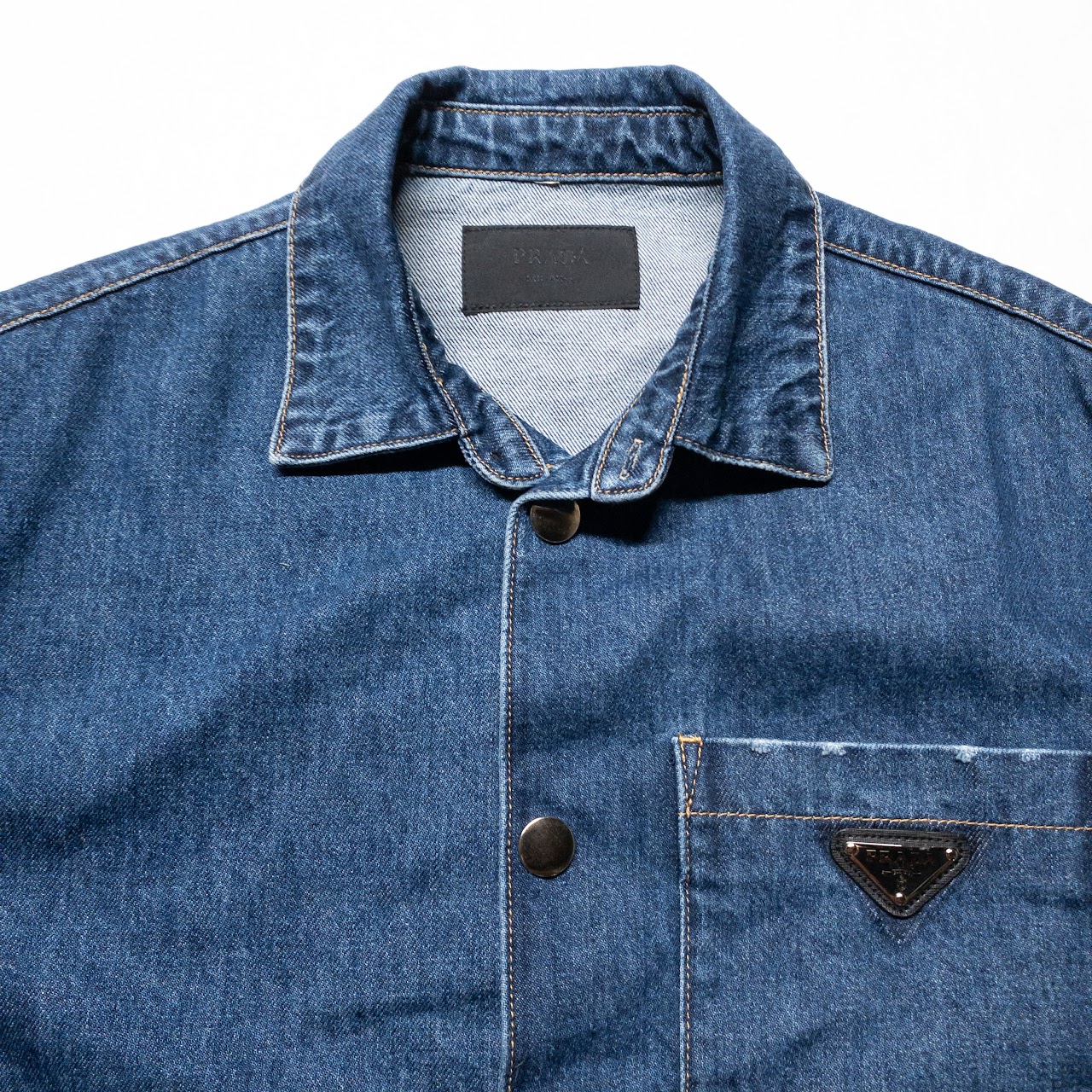 Prada Double Match Triangle Logo Denim Shirt