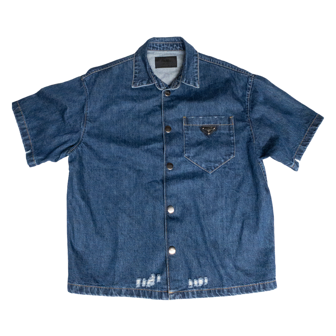 Prada Double Match Triangle Logo Denim Shirt