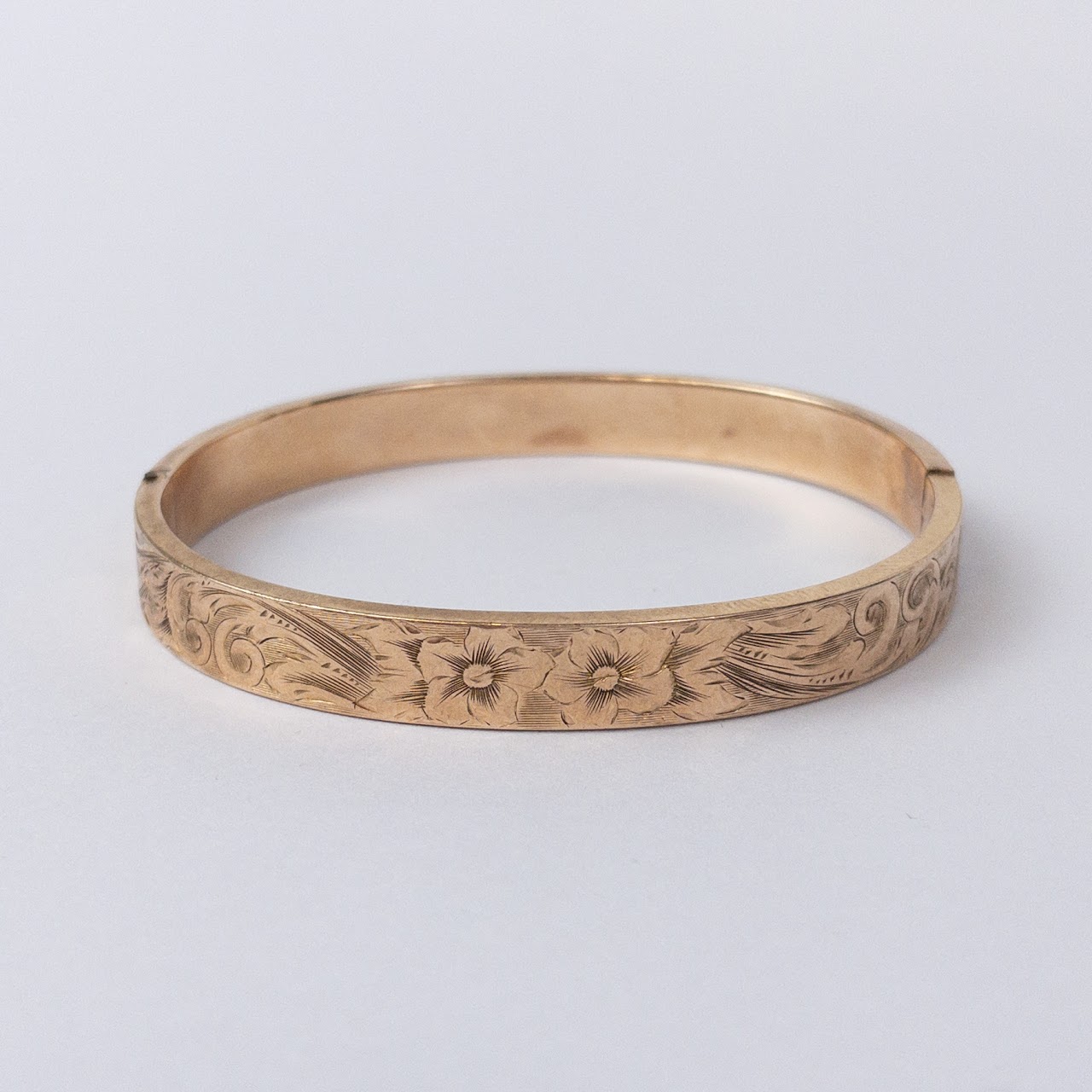 10K Gold Engraved Bangle Bracelet