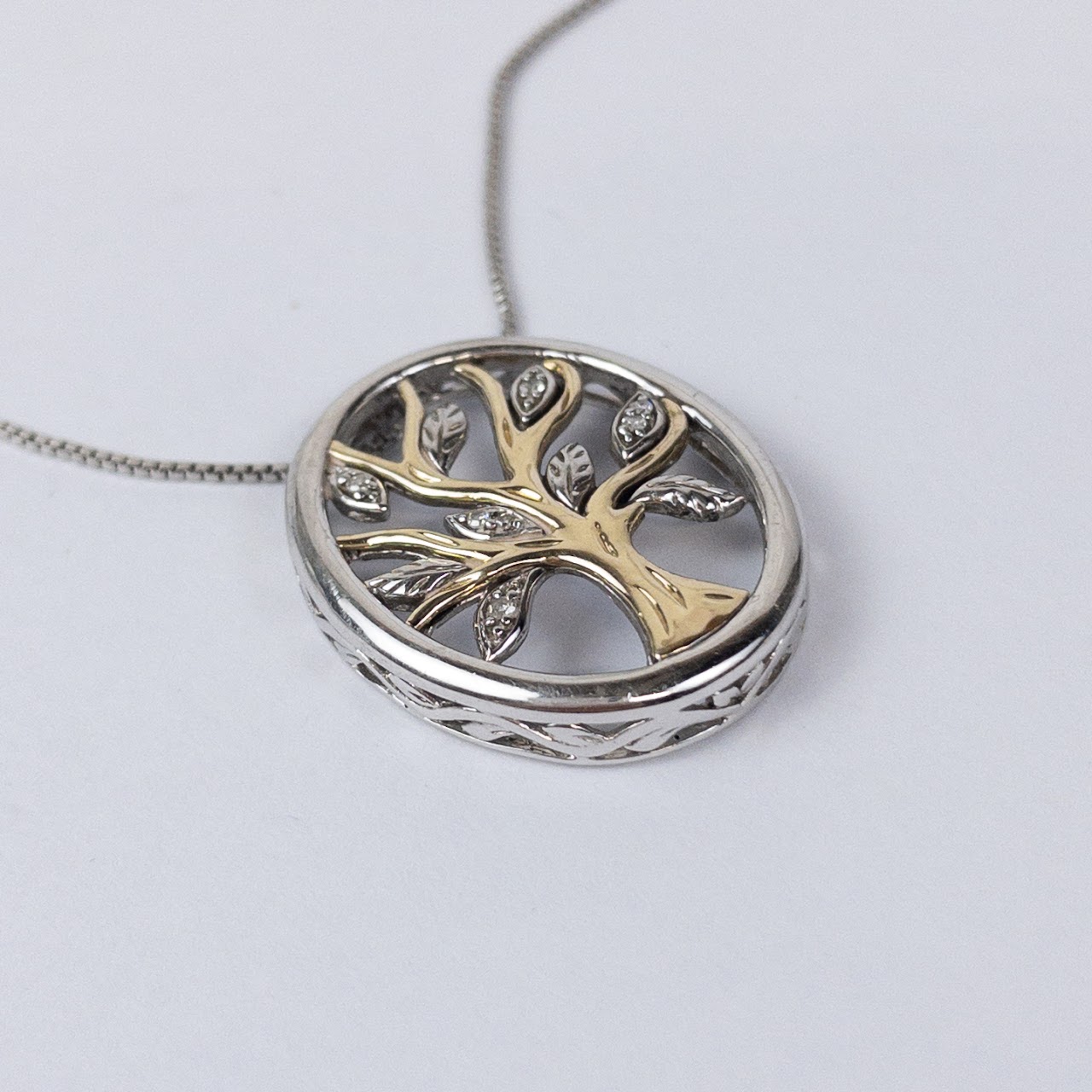 Sterling Silver, 14K Gold & Diamond Tree of Life Pendant