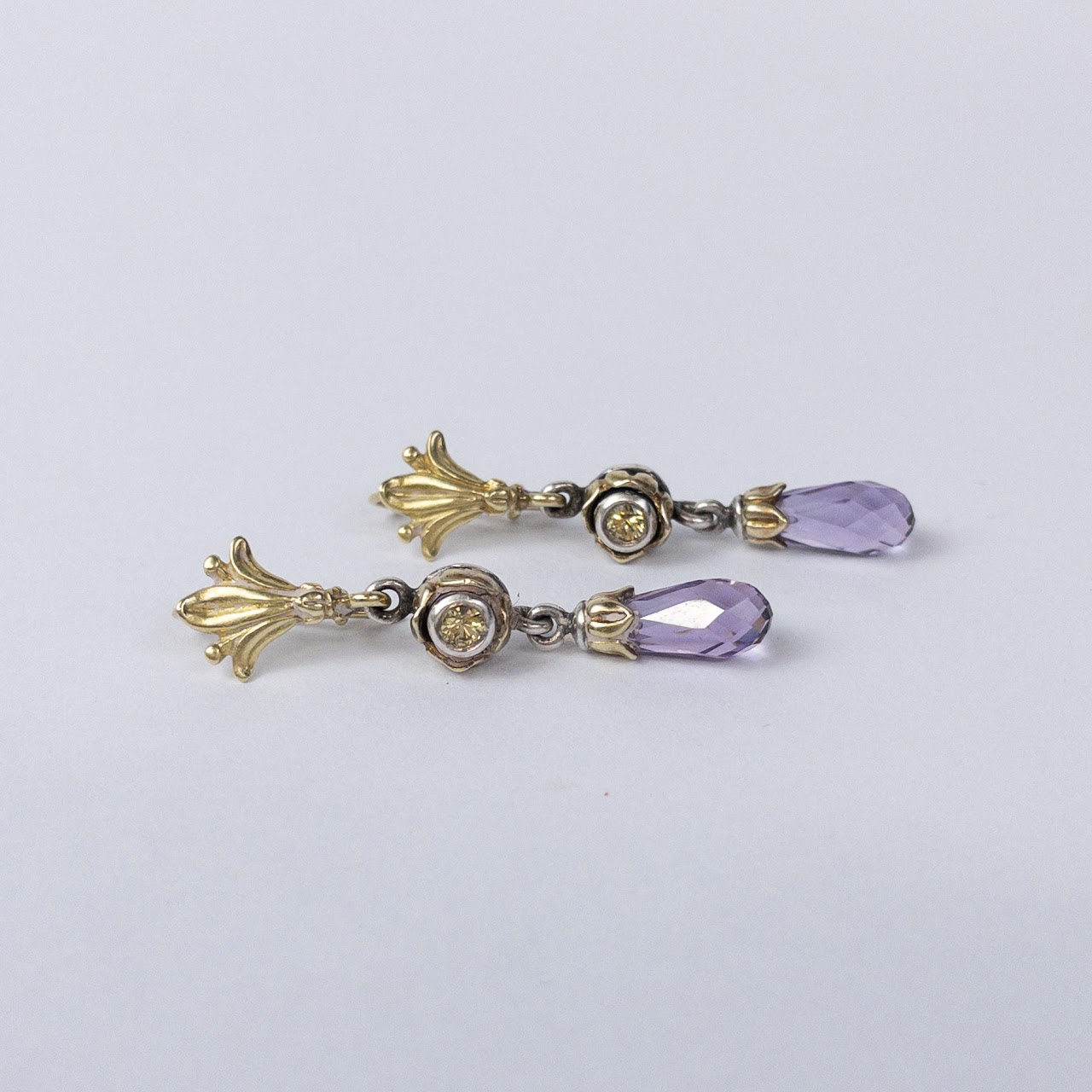 Sterling Silver & 18K Gold Purple Drop Earrings