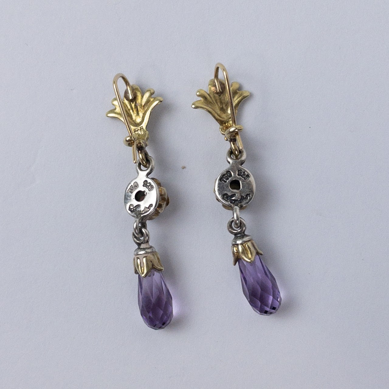 Sterling Silver & 18K Gold Purple Drop Earrings