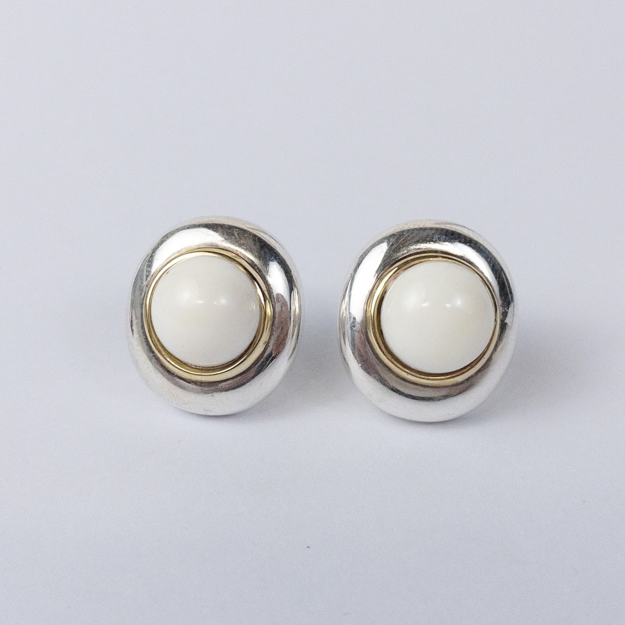 Sterling Silver & 18K Gold Enamel Clip Earrings