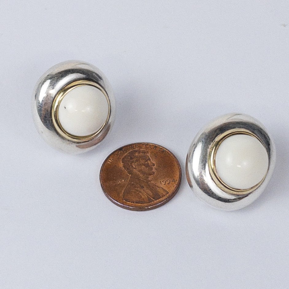 Sterling Silver & 18K Gold Enamel Clip Earrings