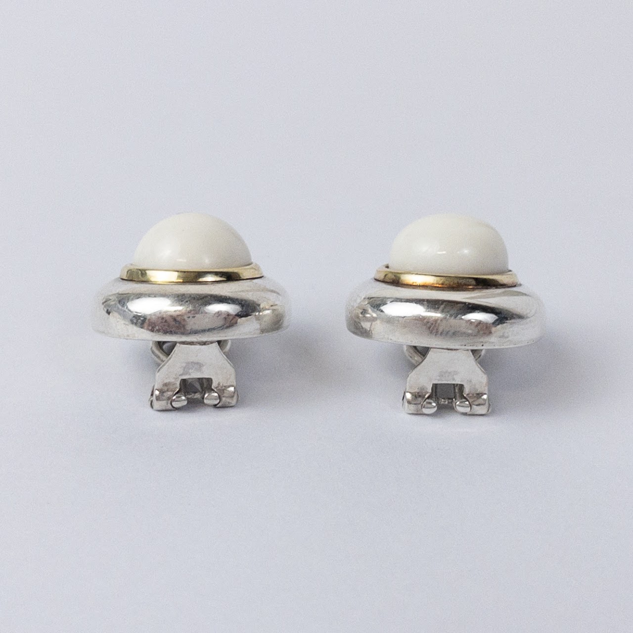 Sterling Silver & 18K Gold Enamel Clip Earrings